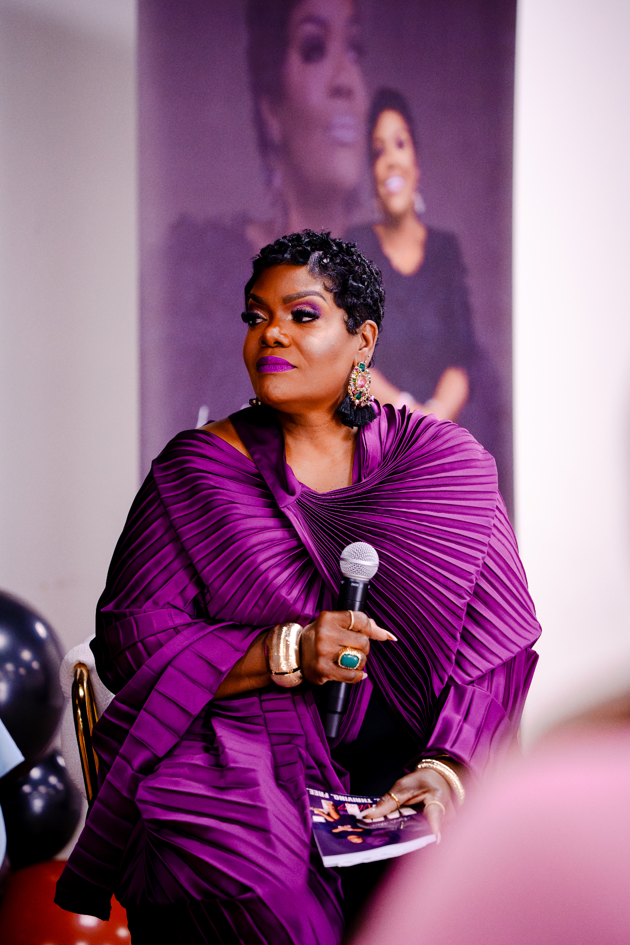 Angela on stage during a fireside conversation